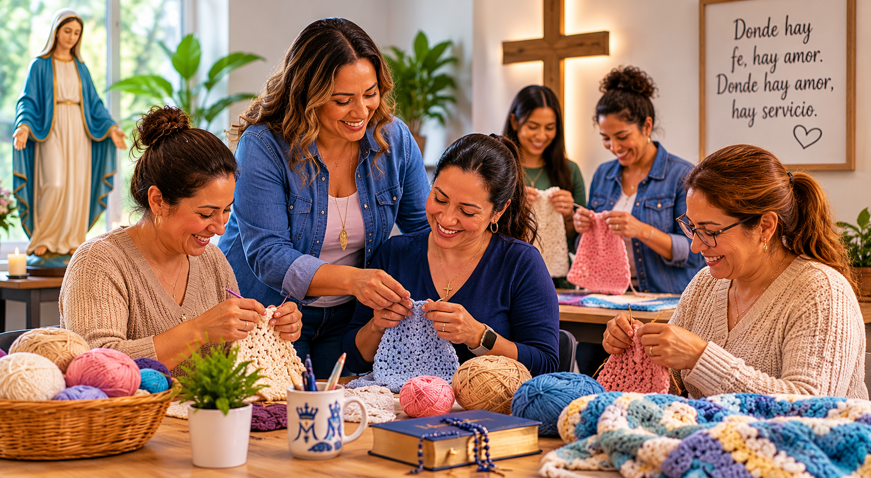 Mujeres participando en un taller de tejido